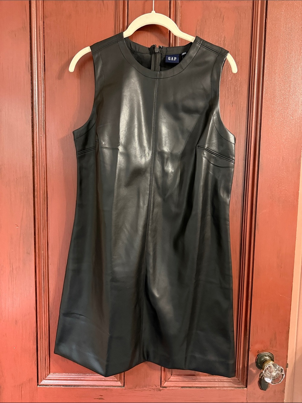 GAP Black Faux Leather Sleeveless Mini Dress